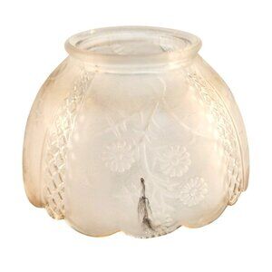 Vintage Frosted Glass Lamp Shade With Floral & Diamond Pattern Heavy Glass
